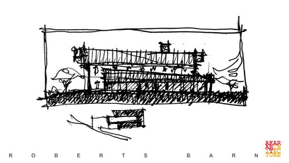 Black and white architect's sketch for a new Farm House. Akar Architecture.