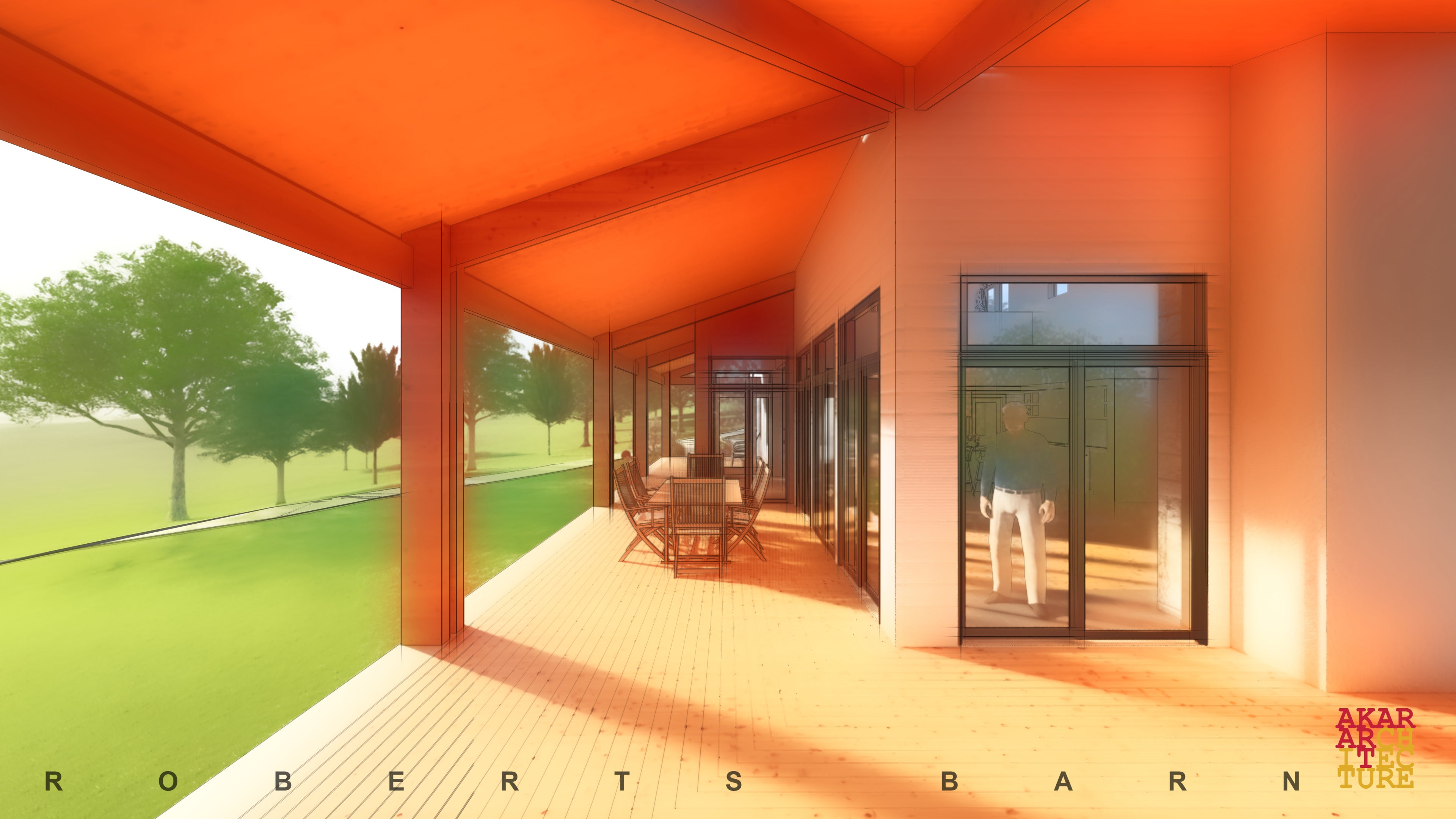 Wrap around screened-in porch for a modern farmhouse. Akar Architecture